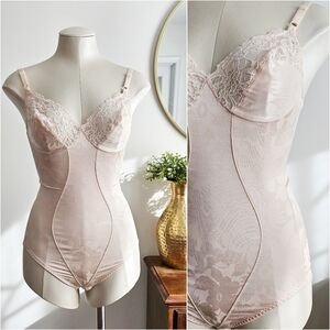 Vintage Enhance Nude Shapewear Bodysuit With Lace 36C Beige Slimming Body Shaper